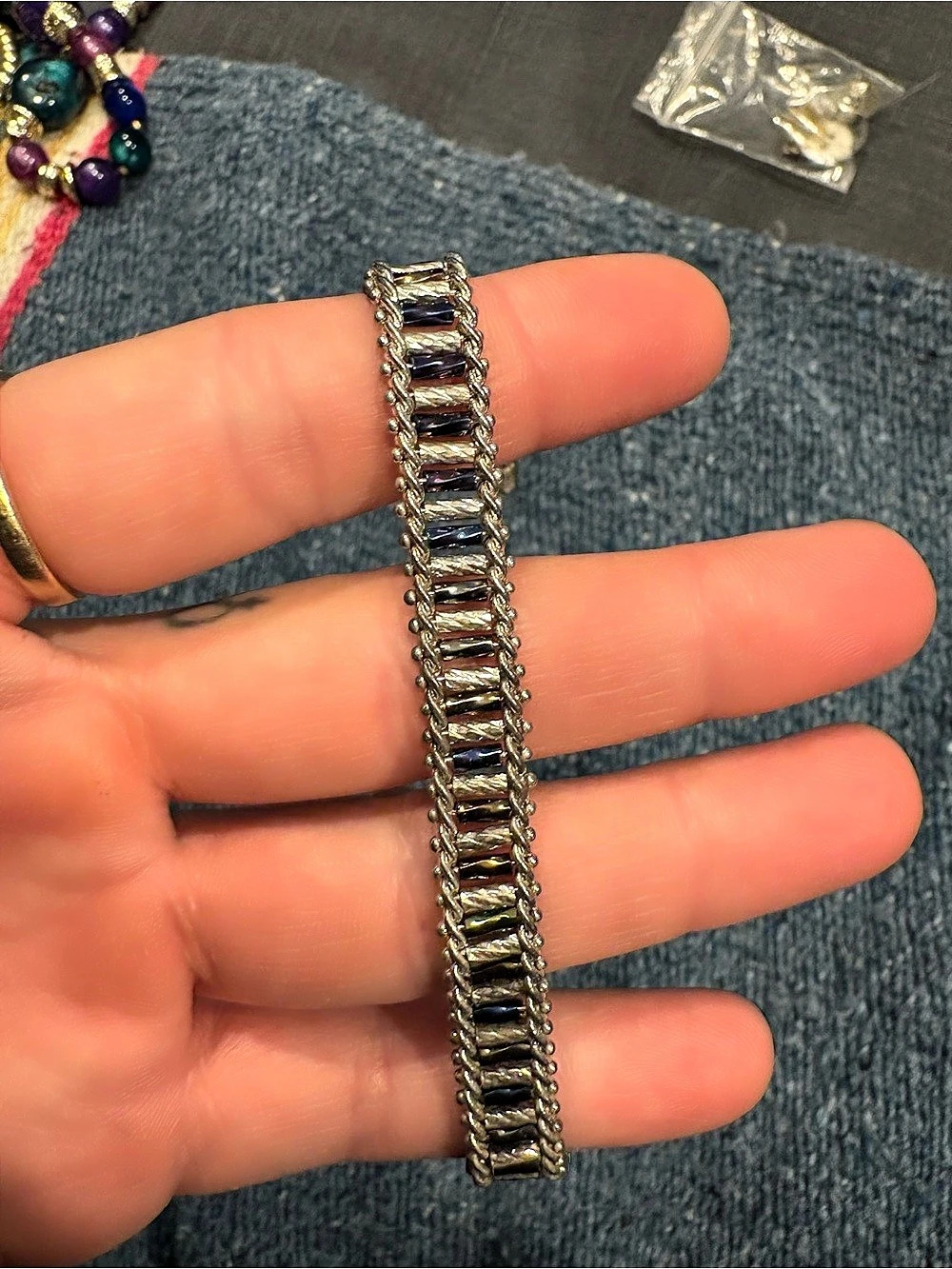 Chain Link Bracelet in Silver & Purple Like New